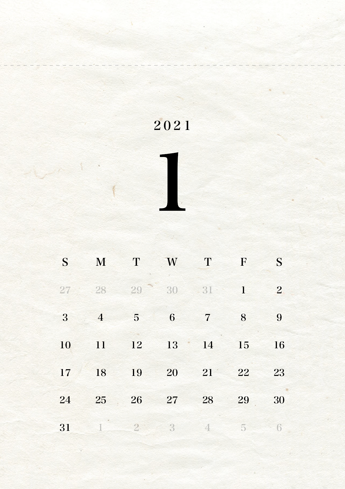 シンプルなカレンダー(『ヒラギノ明朝』フォント版)