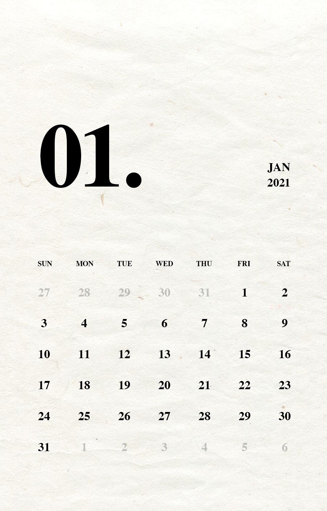 シンプルなカレンダー(『Times』フォント版)